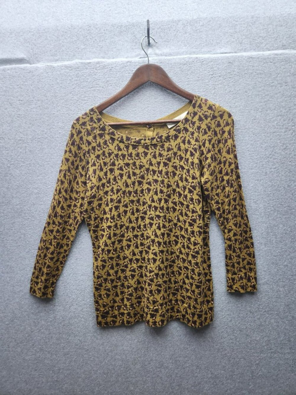 Ann Taylor Loft Womens Yellow & Purple Floral 3/4 Sleeve Knit Top Size Small